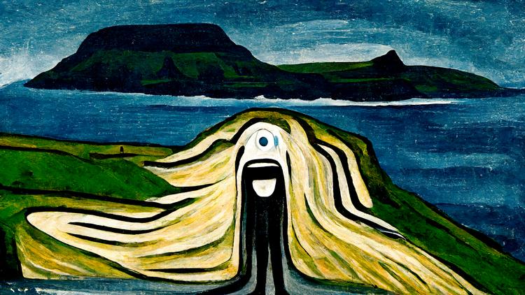 Sådan forestiller AI-programmet Midjourney sig, at norske Edvard Munch ville have malet Færøerne, hvis han havde haft muligheden.   Foto: MidJourney/Visit Faroe Islands
