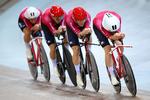 Det danske 4 km forfølgelseshold sikrer sig adgang til bronzefinalen ved verdensmesterskaberne i banecykling.
 Foto: Anne-christine Poujoulat/Ritzau Scanpix