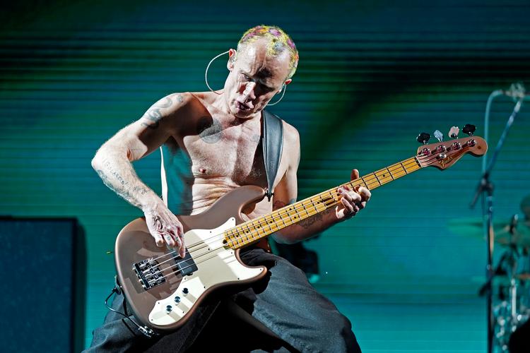 Flea og resten af Red Hot Chili Peppers stod på scenen i Chicago i august i år. Foto: Rob Grabowski/Ritzau Scanpix