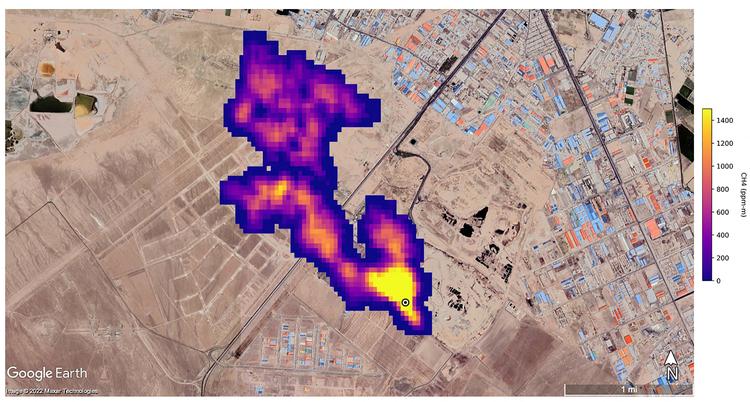 Aldrig har der været målt så store mængder af metan i Jordens atmosfære som nu. Metanen ses her på billedet fra Nasa og Jet Propulsion Lab i Californien i form af lilla aftegninger over Iran. Foto: -/Ritzau Scanpix
