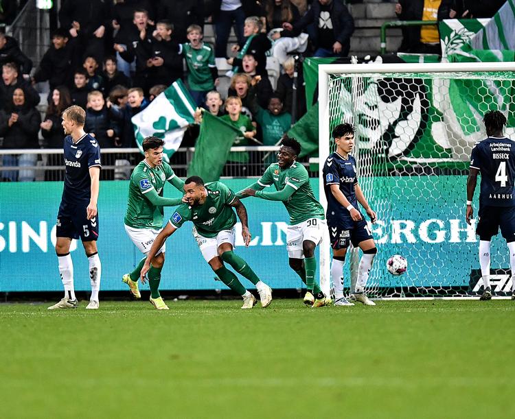 Jay-Roy Grot har været en stor profil i denne sæson. I søndagens kamp mod AGF udlignede han til resultatet 1-1. Foto: Ernst van Norde/Ritzau Scanpix