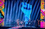 Det ukrainske band Kalush Orchestra, der vandt Eurovision Song Contest tidligere i år, optrådte under MTV-prisfesten.  Foto: Sascha Schuermann/Ritzau Scanpix