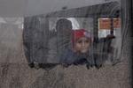 En dreng kigger ud af en evakueringsbus, efter at Ruslands militær har trukket sig fra Kherson. Billedet er taget torsdag.  Foto: Murad Sezer/Ritzau Scanpix