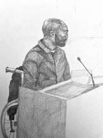 En novemberaften sidste år endte en gruppe nigerianere i ildkamp med en dansk helikopter og Frømandskorpset på mission i Guineabugten ud for Vestafrika. Fem formodede pirater blev dræbt, tre sat i land i gummibåd, mens Lucky blev taget med til Danmark. Nu er den etbenede mand dømt i byretten Tegning Eigil Norton Pedersen/Ekstra Bladet