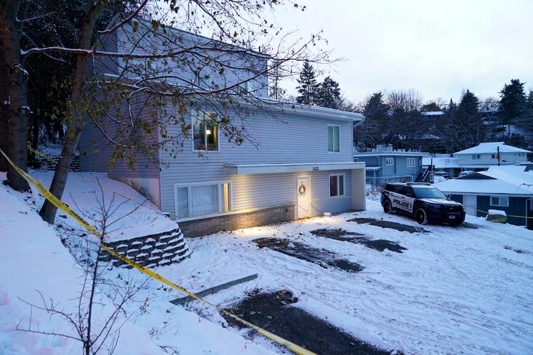 Det var i dette hus i Moscow, Idaho, at fire studerende blev fundet knivdræbt 13. november 2022. Fredag blev en 28-årig mand anholdt i sagen. Foto: Ted S. Warren/Ritzau Scanpix