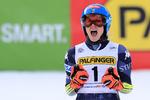 Mikaela Shiffrin vandt søndagens storslalomløb foran italienske Federica Brignone med 77 hundrededele af et sekund. Foto: Pierre Teyssot/Ritzau Scanpix
