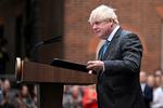 Boris Johnson fotograferet 6. september sidste år, hvor han gav sin sidste tale uden for premierministerboligen i Downing Street i London.  Foto: Pool/Ritzau Scanpix