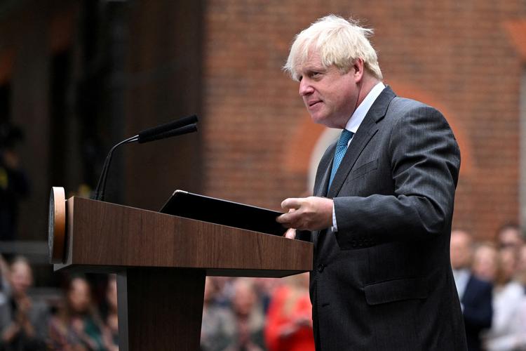 Boris Johnson fotograferet 6. september sidste år, hvor han gav sin sidste tale uden for premierministerboligen i Downing Street i London.  Foto: Pool/Ritzau Scanpix