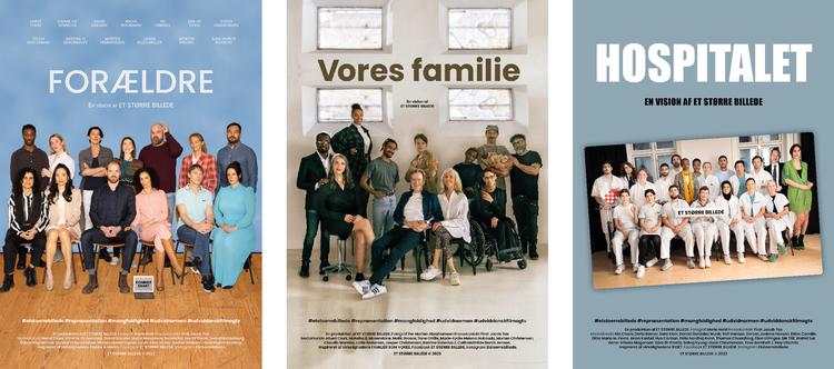 Hvordan ville det se ud, hvis danske filminstruktører som Thomas Vinterberg, Lars von Trier og Paprika Steen tænkte mere over mangfoldighed? Her er et kreativt bud lavet af over 40 skuespillere. Plakaterne mimer Lars von Triers ’Riget Exodus’, Paprika Steens ’Fædre og mødre’ samt Thomas Vinterbergs kommende tv-serie ’Familier som vores’.   