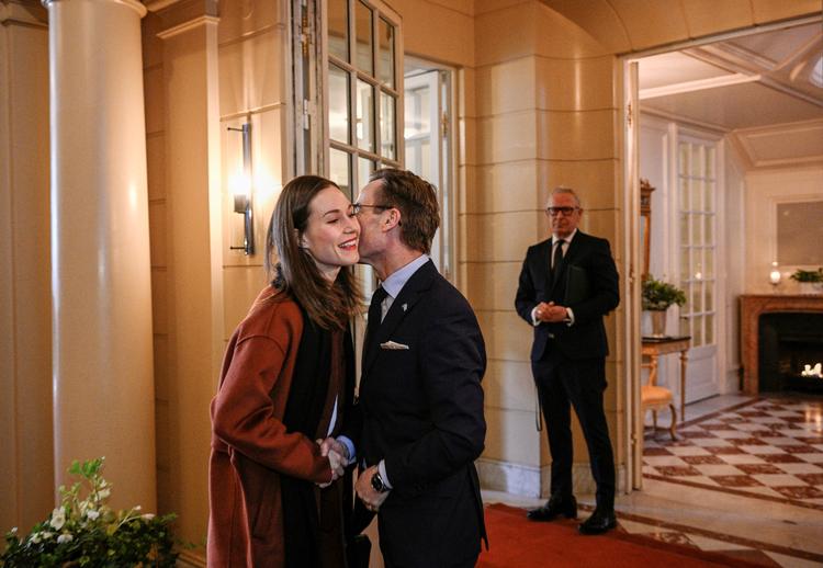 Finlands statsminister, Sanna Marin, er torsdag i Stockholm for blandt andet at diskutere Nato-medlemskab med statsminister Ulf Kristersson. Foto: Tt News Agency/Ritzau Scanpix