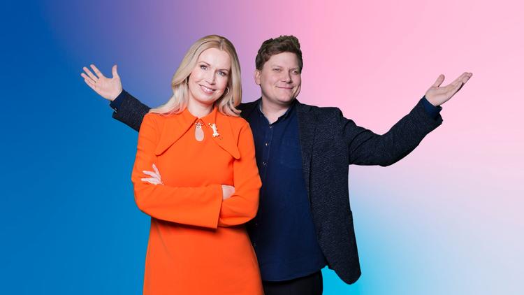 Tina Müller og Heino Hansen er værter, når der i aften afholdes Dansk Melodi Grand Prix 2023 i Næstved Arena.  Foto: 
Sofie Amalie Barfod