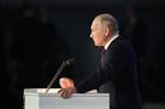 Præsident Vladimir Putin under dagens tale i dumaen.     .   Foto: Sputnik/Ritzau Scanpix