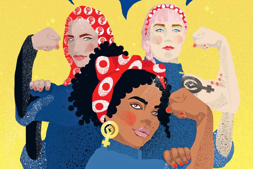 Jessica Hallbäck: »Det er en version af den ikoniske krigsplakat for at få kvinder i arbejde. Men denne er sjov at have med, fordi den viser, hvor feminismen er i dag og har fokus på intersektionalitet, så alle kvinder er inkluderet i kampen. Den viser, hvordan vi arbejder i dag«. Foto: »We Can All Do It!«, 2022. Elisabeth Marttala. 