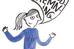 Jessica Hallbäck: »Det er et klassisk udsagn: at vi kvinder skal være rare og herlige hele tiden. Og det, synes jeg, er godt at stille spørgsmålstegn ved. Den har desuden et rent og flot udtryk«. Foto: »Sorry folk, jeg er ikke ansvarlig for den gode stemning«, 2019. Line Jensen.