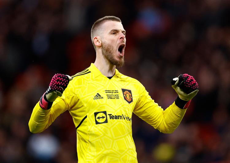 181 kampe uden at lukke et mål ind. Manchester Uniteds David de Gea fejrer sin rekord i søndagens 2-0-sejr over Newvastle. Foto: John Sibley/Ritzau Scanpix
