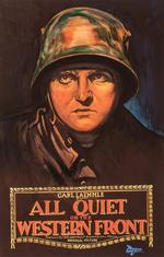 Den engelske titel er heller ikke 100 procent tro mod den tyske. Også på engelsk er 'all quiet on the western front' blevet en talemåde. Her er det plakaten fra filmudgaven fra 1930. Den seneste filmatisering fra 2022 er nomineret til 9 Oscars, og har netop modtaget 7 Bafta-priser. Foto: Universal Pictures/Wikimedia