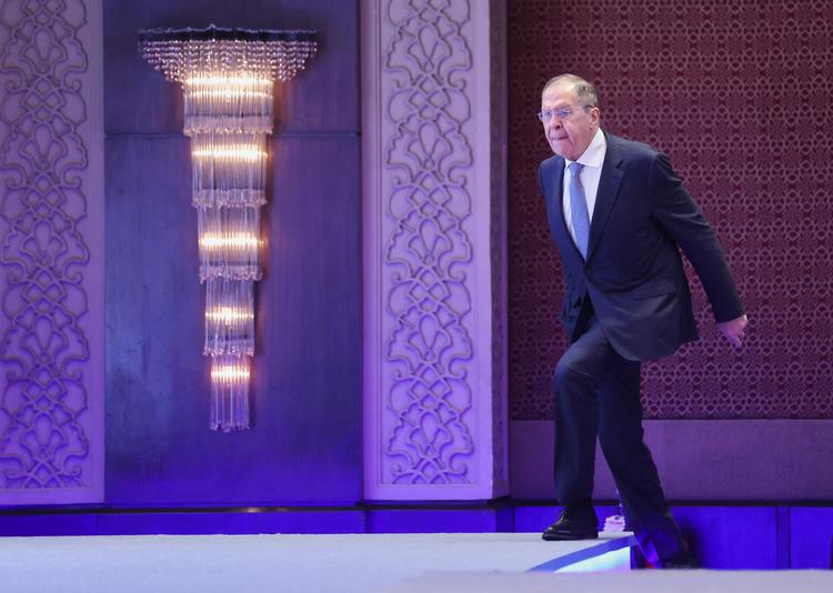En af de historier, som nåede fra sikkerhedskonferencen Raisina og ud i vestlige medier, handlede om Ruslands udenrigsminister, Sergej Lavrov, der blev mødt med et latterbrøl, da han gav sit syn på krigen i Ukraine.  Foto: Anushree Fadnavis/Ritzau Scanpix