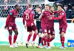 Lyngbys Frederik Gytkjær scorede det vigtige mål til 3-1 i superligakampen mellem FC Midtjylland og Lyngby Boldklub. Foto: Henning Bagger/Ritzau Scanpix