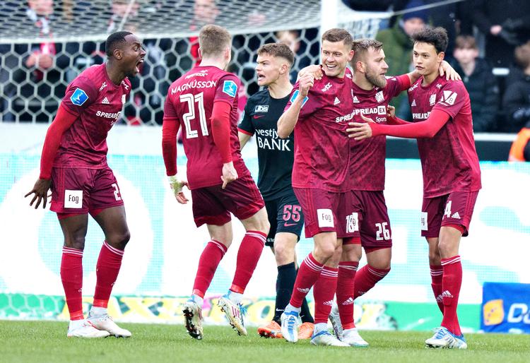 Lyngbys Frederik Gytkjær scorede det vigtige mål til 3-1 i superligakampen mellem FC Midtjylland og Lyngby Boldklub. Foto: Henning Bagger/Ritzau Scanpix