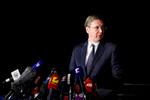 »Vi er blevet enige på nogle punkter. Ikke på alle punkter. Dette er ikke den endelige aftale«, siger Serbiens præsident, Aleksandar Vucic, lørdag aften. Foto: Ognen Teofilovski/Ritzau Scanpix