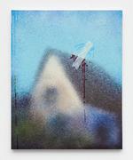 'WTP' kalder Mühlenbrink dette maleri, som er fra i år. Og dermed har han oplyst os om, hvad der teknisk set indgår i billedet. Det er et vindue, et stykke tape og så noget maleri. Foto: David Stjernholm