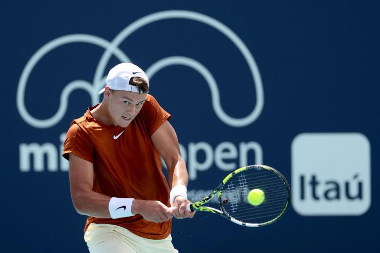 Som altid kæmpede Holger Rune tirsdag hele vejen igennem sin kamp i 4. runde ved Miami Open, men modstanderen, Taylor Fritz, var for stærk.  Foto: Matthew Stockman/Ritzau Scanpix