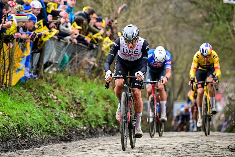 Tadej Pogacar kvaste alle konkurrenterne på Oude Kwaremont i flere omgange og vandt suverænt Flandern Rundt 2023. Foto: Dirk Waem/Ritzau Scanpix