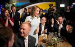 Kaja Kallas ses her på valgaftenen, hvor der var festlig stemning hos det liberale parti. Foto: Sergei Grits/Ritzau Scanpix