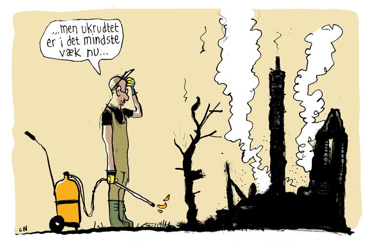 Påsken er højsæson for havebrande.  Tegning  Claus Nørregaard