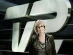 TV 2's nyhedsdirektør Ulla Pors orienterer om situationen på TV 2 på et fællesmøde.        Foto: Miklos Szabo