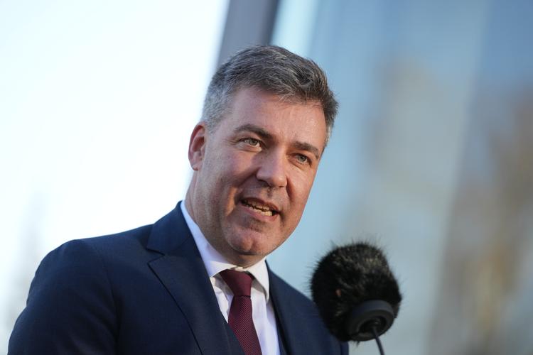 Klima-, energi- og forsyningsminister Lars Aagaard (M) på dagens pressemøde.   Foto: Mads Claus Rasmussen/Ritzau Scanpix