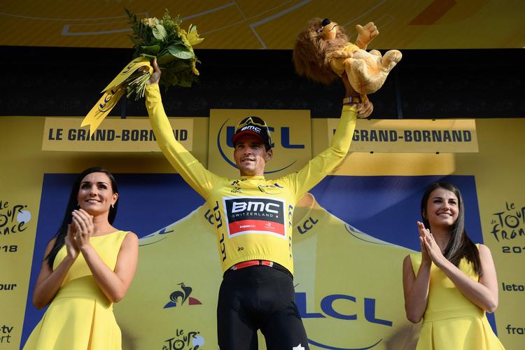 Greg Van Avermaet i 2018, hvor han iklædte sig den gule trøje i Tour de France efter 10. etape.  Foto: Philippe Lopez/Ritzau Scanpix