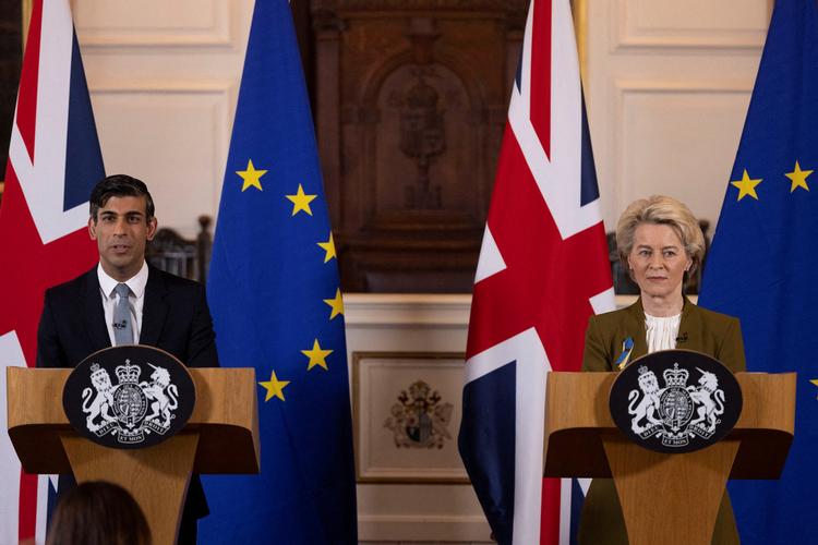 Rishi Sunaks pragmatiske Brexitkurs skuffer nogle af hans partifæller i Det Konservative Parti. Foto: Pool/Ritzau Scanpix