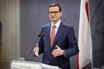 Polens premierminister Mateusz Morawiecki på et pressemøde i Statsministeriet i Danmark under et besøg i februar 2023.   Foto: Jens Dresling