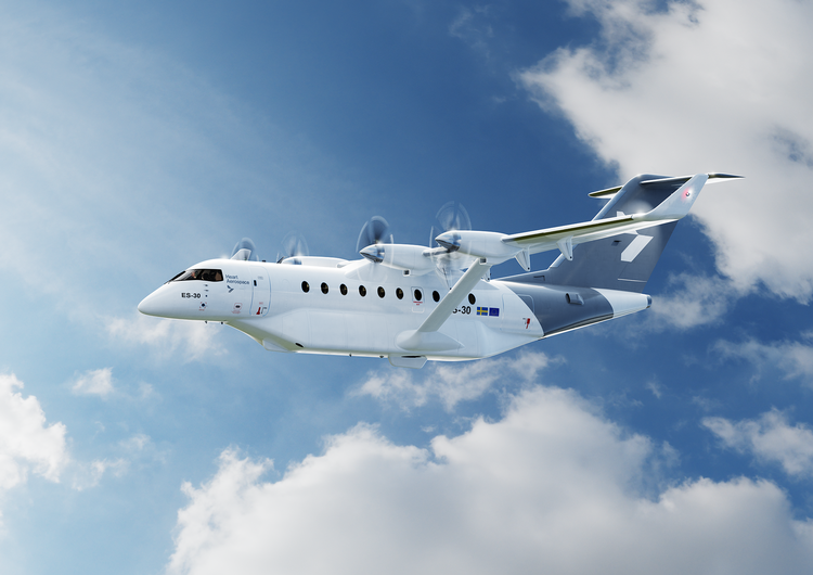 ES-30 – det elektriske fly, som bliver bygget i Sverige og gerne skulle kunne flyve de første gæster indenrigs i Norden om fem år. Foto: PR /Heart Aerospace