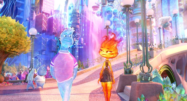 Stævnemøde i Element City. Det er ikke helt Lady og Vagabonden eller Duchesse og Thoms O'Malley, men det snerper. © 2023 Disney/Pixar. All Rights Reserved. Foto: Pixar/PIXAR