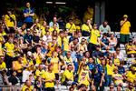 Brøndbys fans under superligakampen mellem AGF og Brøndby IF i Aarhus. Foto: Bo Amstrup/Ritzau Scanpix