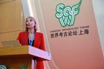 Karin Margarita Frei taler i forbindelse med, at hun modtog en international arkæologiforskningspris i Shanghai i Kina i 2017. Foto: Courtesy of Shanghai Archaeological Forum