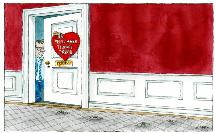 29. juni 2023 dagens tegning
Overskrift: Varm velkomst
Manchet: Om en måned vender Jakob Ellemann-Jensen tilbage til sit politiske virke.
Troels Lund Poulsen Foto: Roald Als/POLITIKEN