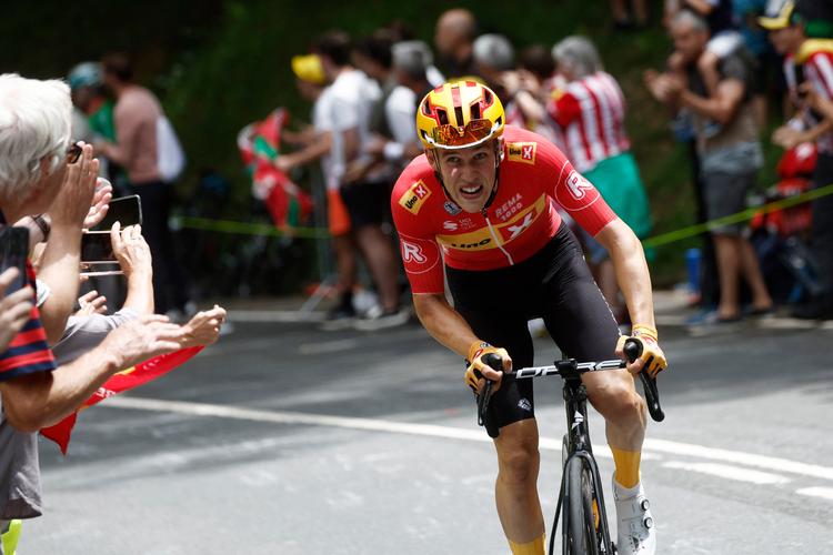 Jonas Gregaard, der kører for det norske hold Uno-X, blev lørdag en meget tydelig rytter på 1. etape af Tour de France.   Foto: Benoit Tessier/Ritzau Scanpix