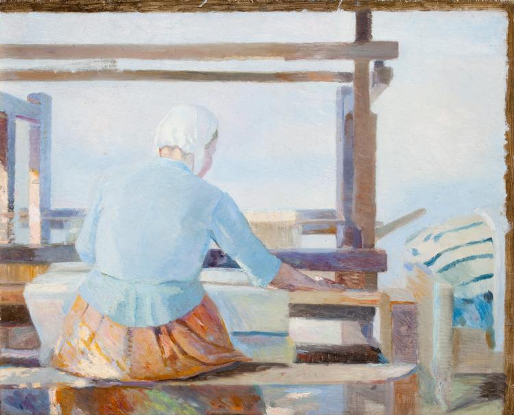 'Ved væven' hedder dette maleri, som Marie Krøyer har lavet i 1890'erne.  Foto: Skagens Kunstmuseer