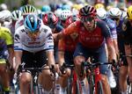 Det har ikke været Fabio Jakobsens Tour-år. Han stiller ikke til start på dagens 12. etape. Billedet er fra tidligere i løbet med Ineos Grenadiers' Omar Fraile.   Foto: Benoit Tessier/Ritzau Scanpix