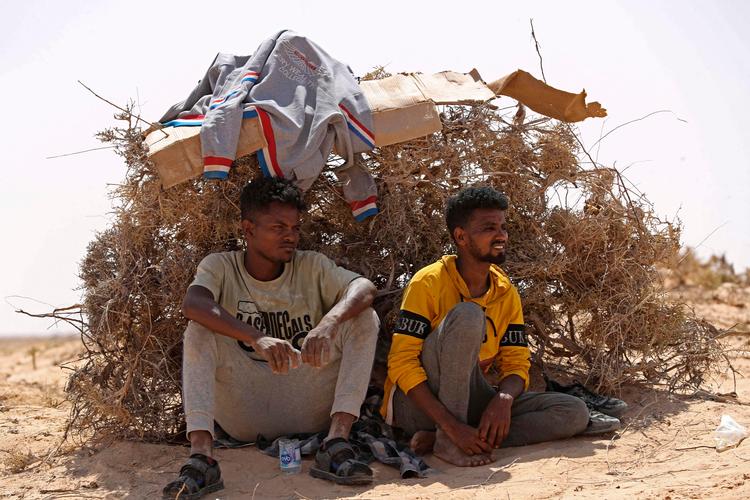 Migranter fra afrikanske lande syd for Sahara hævder at være blevet efterladt i ørkenen  af tunesiske myndigheder uden vand, mad og ly. Foto: Mahmud Turkia/Ritzau Scanpix