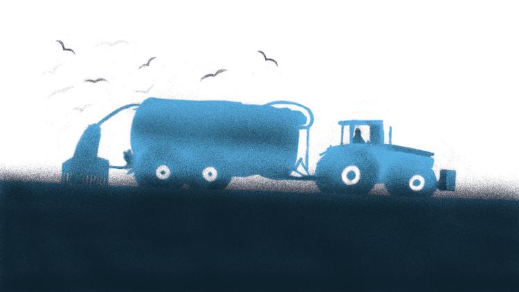 Udledning af kvælstof er langt den vigtigste årsag til den dårlige vandkvalitet i Danmark, og 70 procent af udledningen kommer fra landbruget. Illustration: Mads Pedersen Tegning: Mads Pedersen