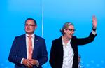Lederne af AfD, Alice Weidel and Tino Chrupalla, ankom med stor selvsikkerhed til partiets kongres i Magdeburg. Partiet forudses at blive det største i en række delstater ved valget næste år.   Foto: Ronny Hartmann/Ritzau Scanpix
