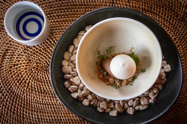 Desserten hos Casas Colgadas. Kokken Jesús Segura byder på chokolademousse af lokale bønner med japansk sake.​  Foto: Hanne Olsen