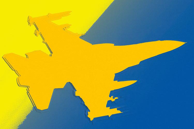 Den militære flybase Sigonella, hvorfra de danske F-16-jagere flyver ind over Libyen. Her letter en jager på vej mod Libyen. Originalfoto: Joachim Adrian / Illustration: Rasmus Vendrup Originalfoto Joachim Adrian / illustration: Rasmus Vendrup
