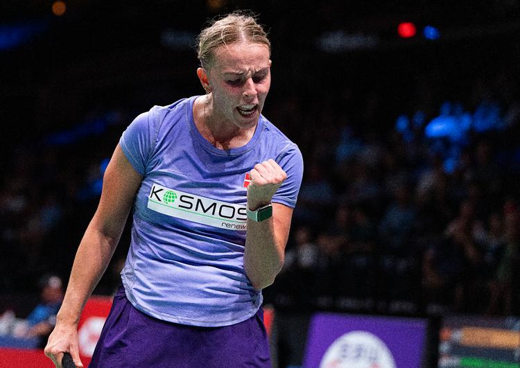 Mia Blichfeldt vandt over Rachael Darragh fra Irland ved VM i badminton i Royal Arena i København. Foto: Claus Bech/Ritzau Scanpix