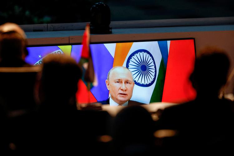 Ruslands præsident, Vladimir Putin, deltog virtuelt i Briks-topmødet i Johannesburg. Foto: Marco Longari/Ritzau Scanpix