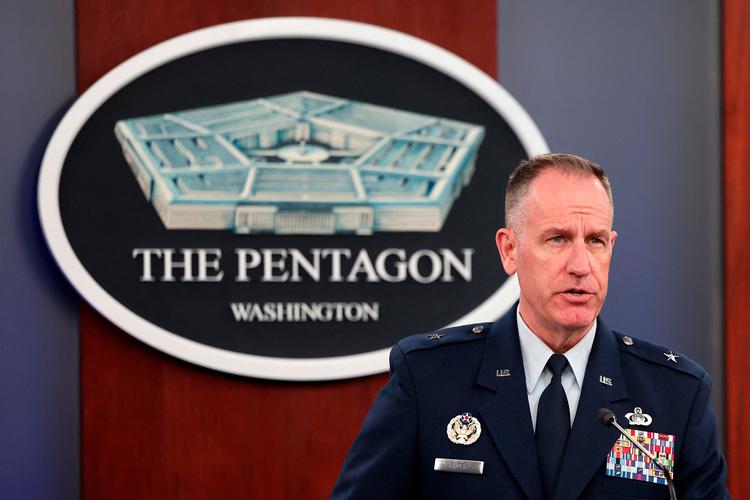 Talsperson Patrick Ryder til et tidligere pressemøde i Pentagon. Foto: Kevin Dietsch/Ritzau Scanpix